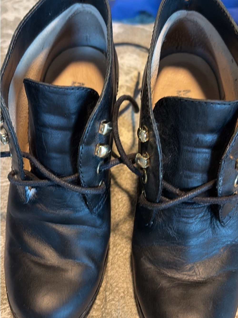 Michael Kors Black Leather Lace-Up Ankle Boots with Gold Hardware